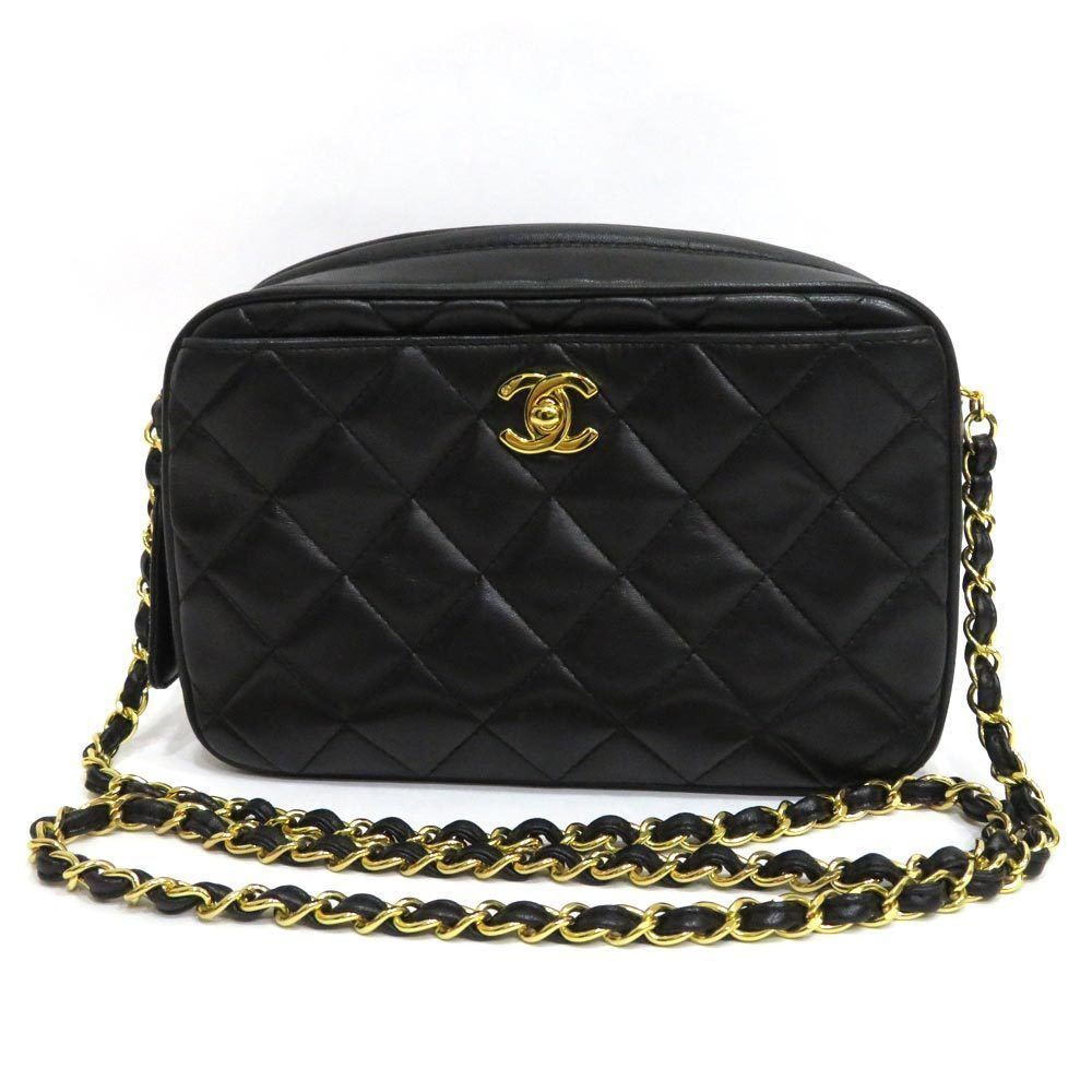 Chanel Lambskin Single Chain Shoulder Bag Matelasse Black